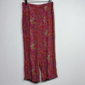 Harold's Pants Women 8 Pink Paisley Beaded Hem Palazzo Flowy Boho Hippie Cottage